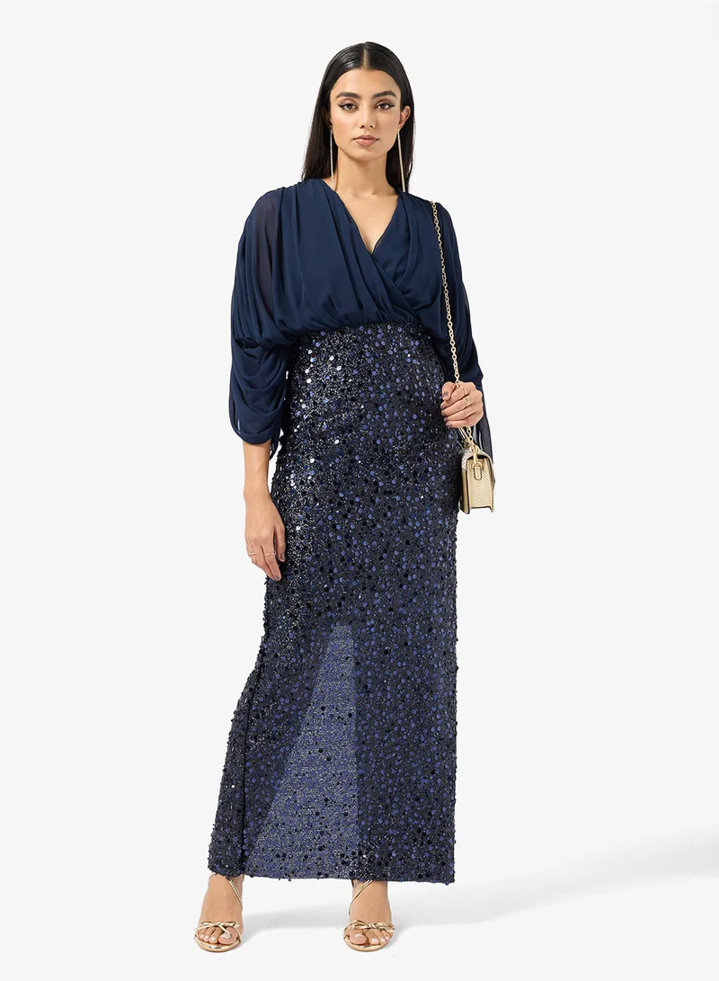 Khizana Embellished Bodice Dress With Draped Sleeves